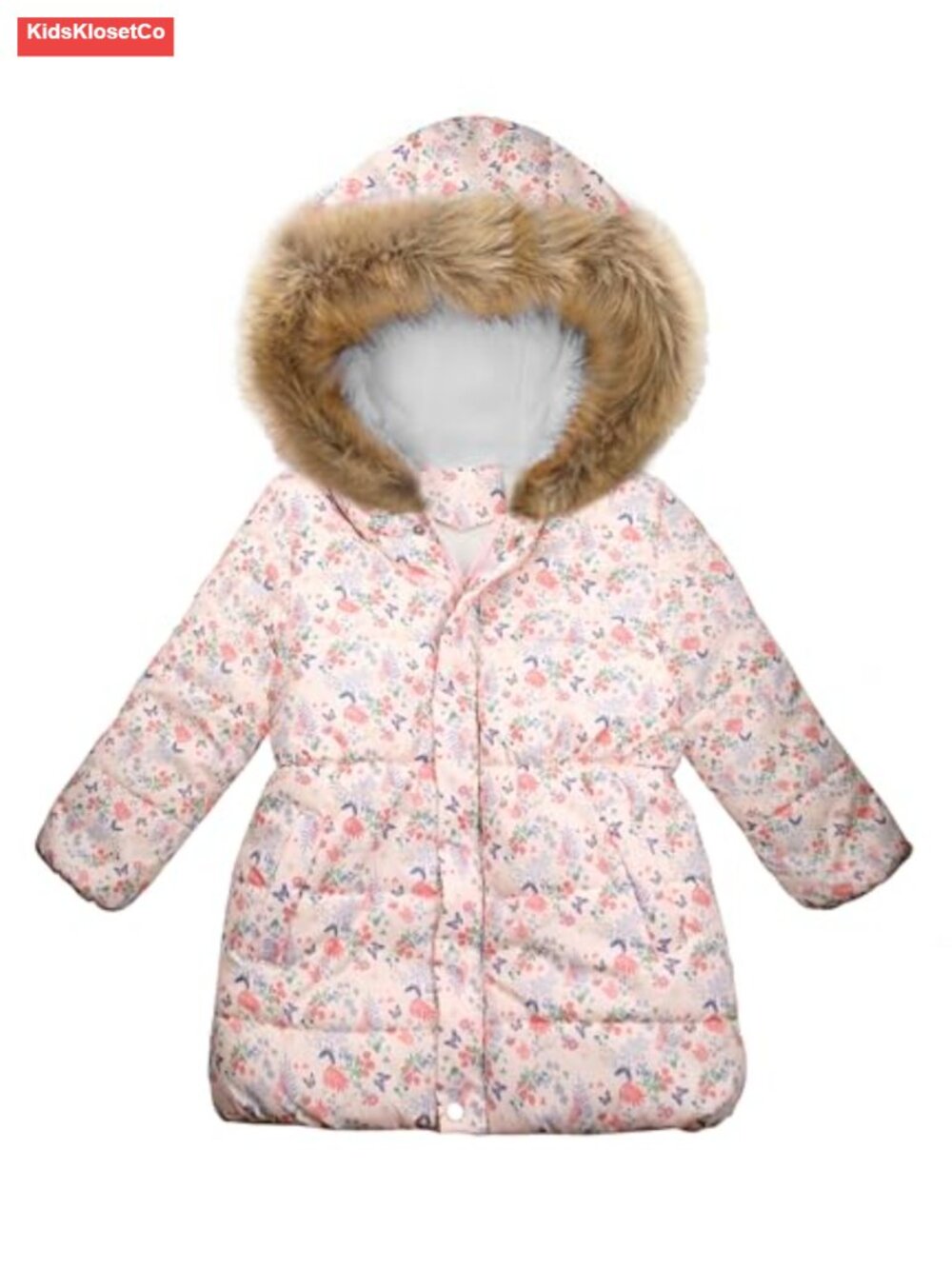 Kids Winter Puffer Jacket Hooded Fleece Cotton Girls Outerwear Zip Up